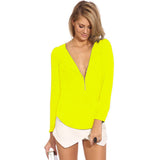 High Quality 2016 New Women Summer Chiffon Ladies Tops Sexy V-Neck Long Sleeve Zipper Ladies Shirt Casual Slim Fit Camisas Mujer