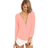 High Quality 2016 New Women Summer Chiffon Ladies Tops Sexy V-Neck Long Sleeve Zipper Ladies Shirt Casual Slim Fit Camisas Mujer